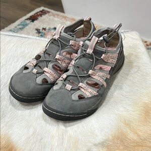 Gray and Pink Strappy Sandals